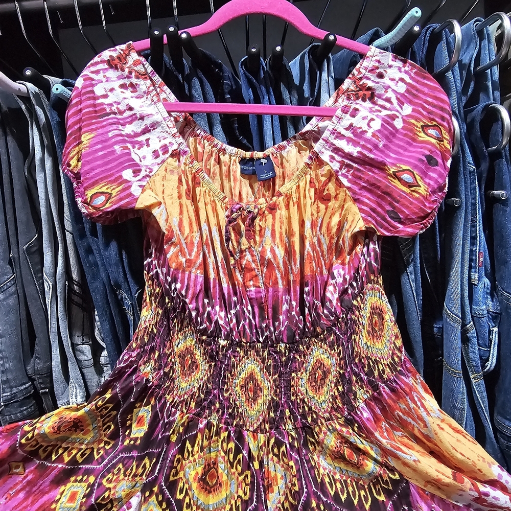 Westbound Baby Doll Full Circle Dress BoHo Ruched Stretch Waist Detailing Size L - Picture 8 of 17